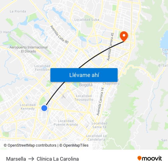 Marsella to Clínica La Carolina map