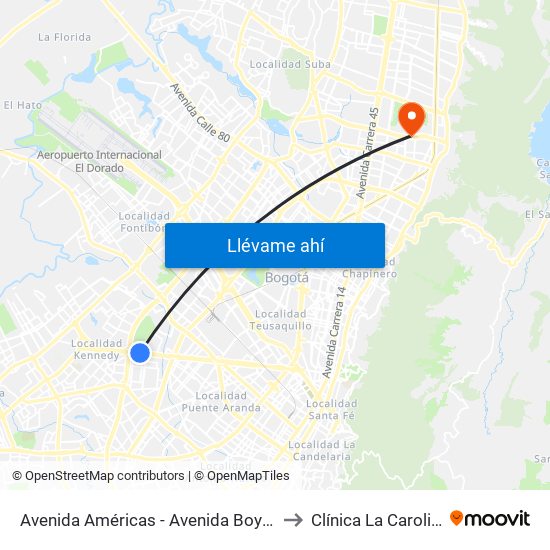 Avenida Américas - Avenida Boyacá to Clínica La Carolina map