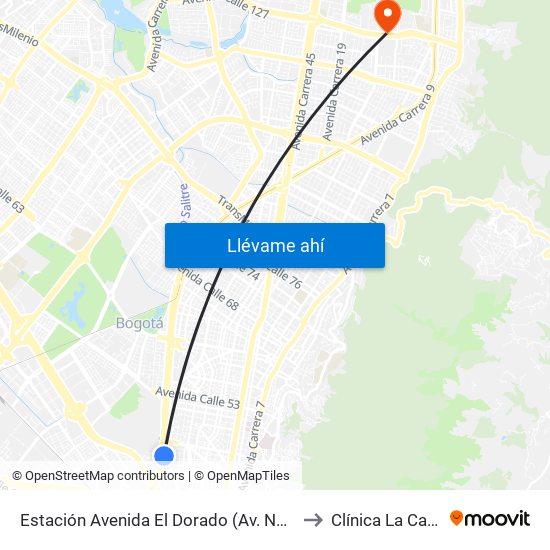 Estación Avenida El Dorado (Av. NQS - Cl 40a) to Clínica La Carolina map