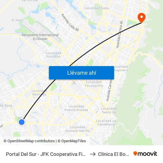 Portal Del Sur - JFK Cooperativa Financiera to Clínica El Bosque map