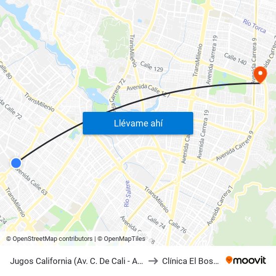 Jugos California (Av. C. De Cali - Ac 63) to Clínica El Bosque map