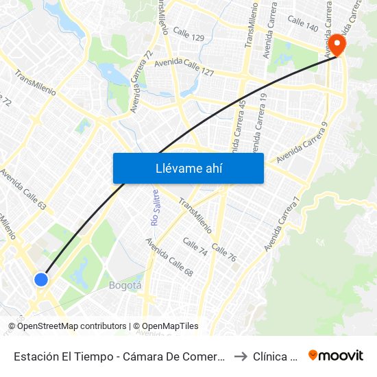 Estación El Tiempo - Cámara De Comercio De Bogotá (Ac 26 - Kr 68b Bis) to Clínica El Bosque map