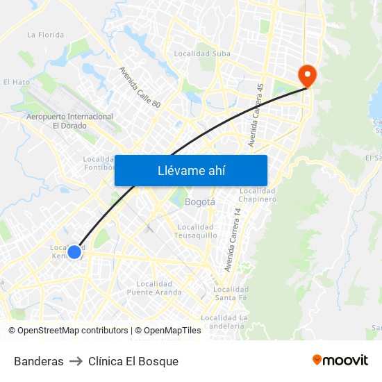 Banderas to Clínica El Bosque map