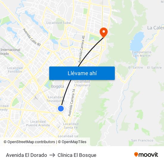 Avenida El Dorado to Clínica El Bosque map