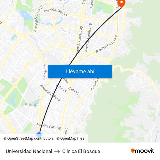 Universidad Nacional to Clínica El Bosque map