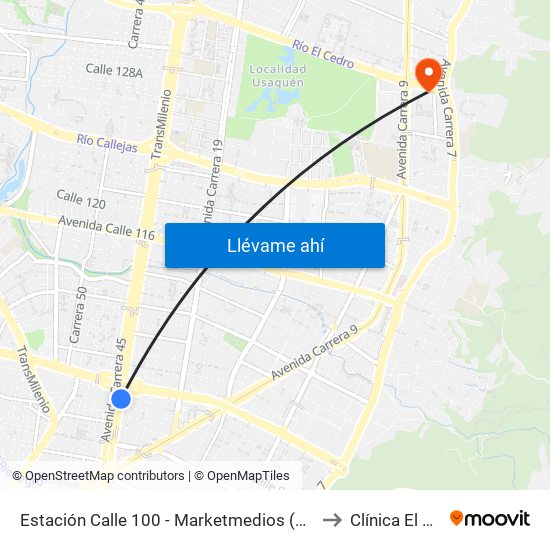 Estación Calle 100 - Marketmedios (Auto Norte - Cl 98) to Clínica El Bosque map