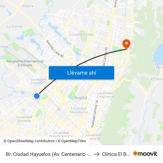 Br. Ciudad Hayuelos (Av. Centenario - Av. C. De Cali) to Clínica El Bosque map