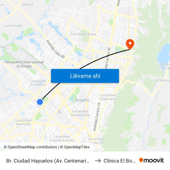 Br. Ciudad Hayuelos (Av. Centenario - Kr 78g) to Clínica El Bosque map