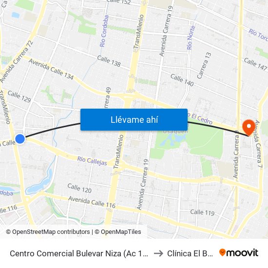 Centro Comercial Bulevar Niza (Ac 127 - Av. Suba) to Clínica El Bosque map