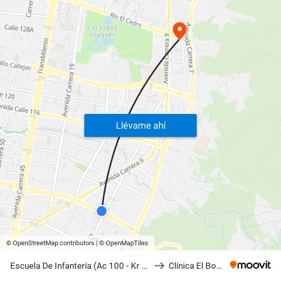 Escuela De Infantería (Ac 100 - Kr 11a) (B) to Clínica El Bosque map