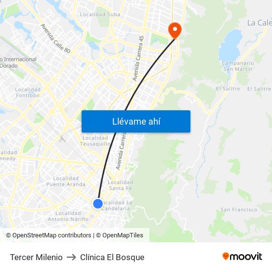 Tercer Milenio to Clínica El Bosque map
