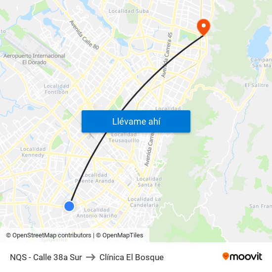 NQS - Calle 38a Sur to Clínica El Bosque map