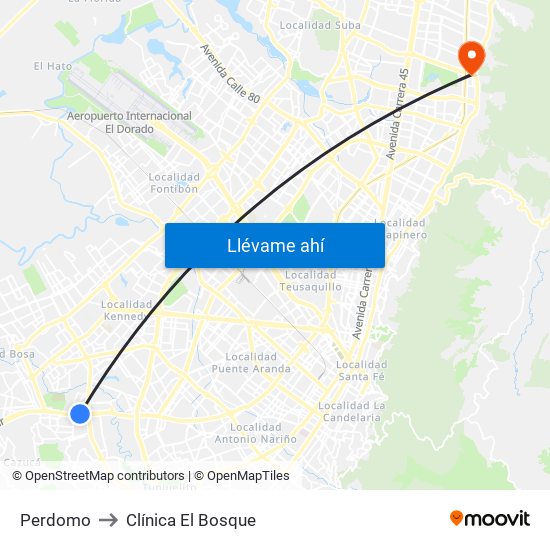 Perdomo to Clínica El Bosque map