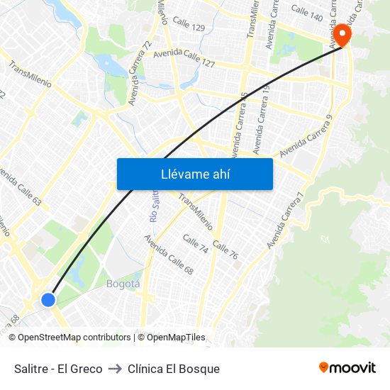Salitre - El Greco to Clínica El Bosque map