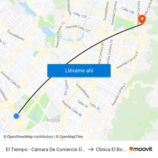 El Tiempo - Cámara De Comercio De Bogotá to Clínica El Bosque map