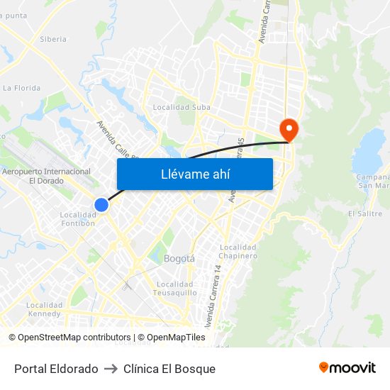 Portal Eldorado to Clínica El Bosque map