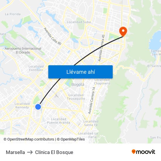 Marsella to Clínica El Bosque map