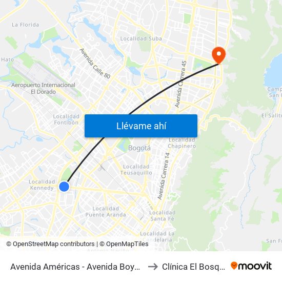 Avenida Américas - Avenida Boyacá to Clínica El Bosque map