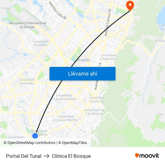 Portal Del Tunal to Clínica El Bosque map