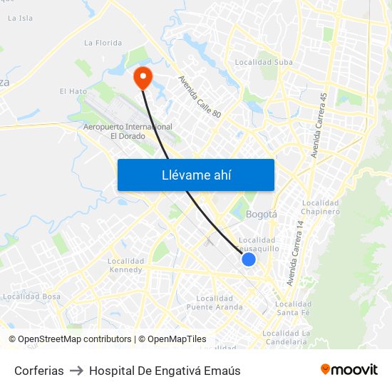 Corferias to Hospital De Engativá Emaús map