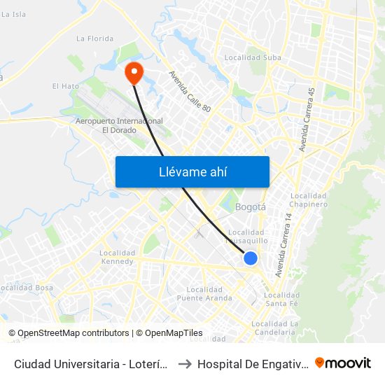 Ciudad Universitaria - Lotería De Bogotá to Hospital De Engativá Emaús map