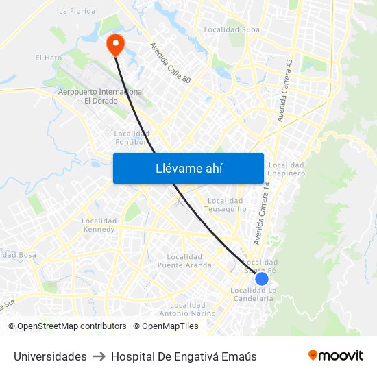 Universidades to Hospital De Engativá Emaús map