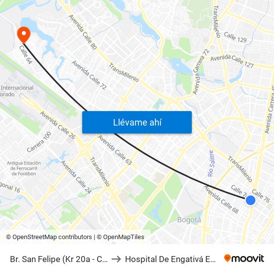 Br. San Felipe (Kr 20a - Cl 74) to Hospital De Engativá Emaús map