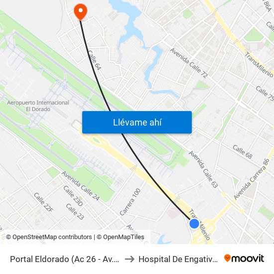 Portal Eldorado (Ac 26 - Av. C. De Cali) to Hospital De Engativá Emaús map