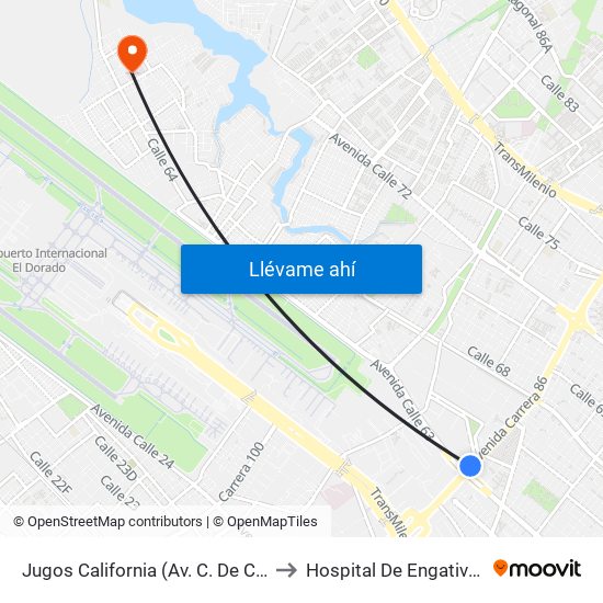 Jugos California (Av. C. De Cali - Ac 63) to Hospital De Engativá Emaús map