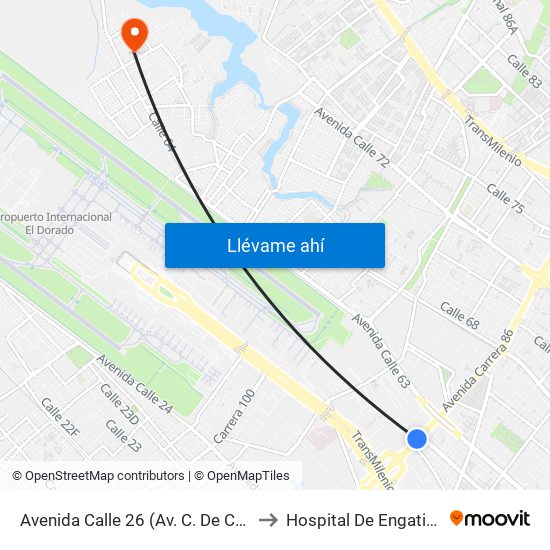 Avenida Calle 26 (Av. C. De Cali - Cl 51) (A) to Hospital De Engativá Emaús map