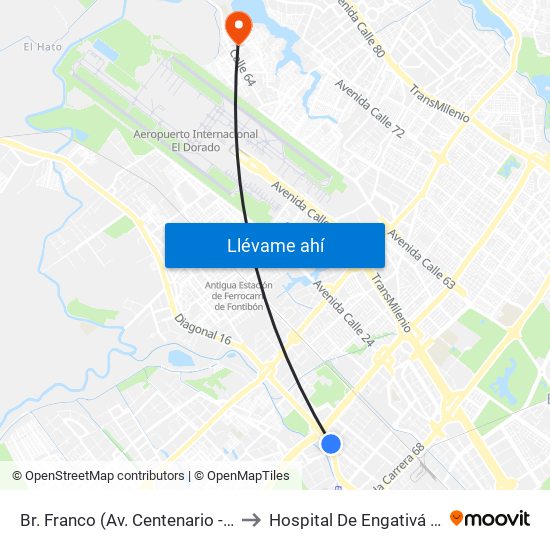 Br. Franco (Av. Centenario - Kr 69b) to Hospital De Engativá Emaús map