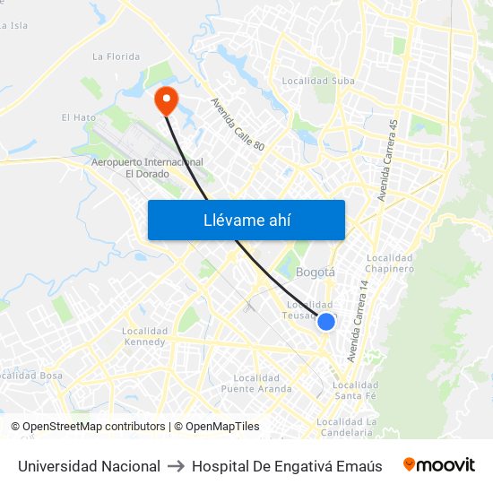 Universidad Nacional to Hospital De Engativá Emaús map