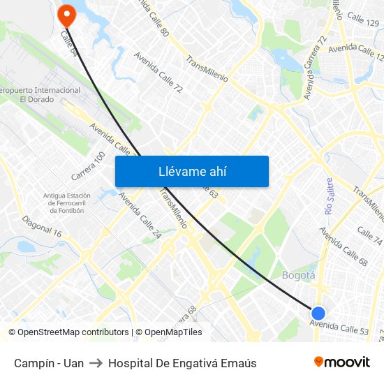 Campín - Uan to Hospital De Engativá Emaús map