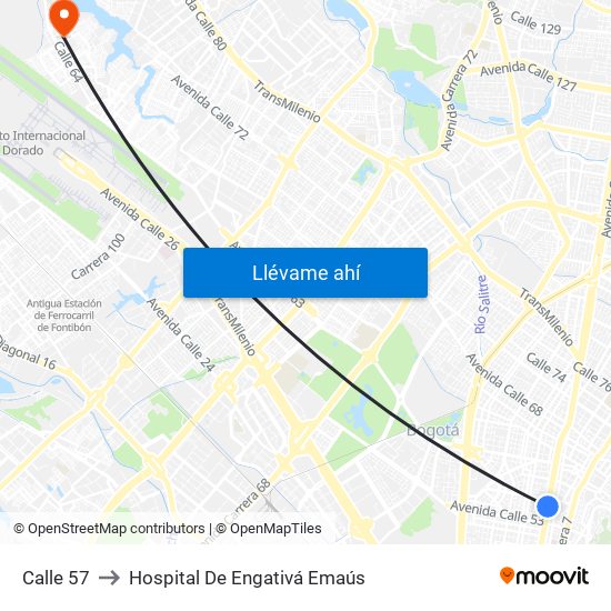 Calle 57 to Hospital De Engativá Emaús map