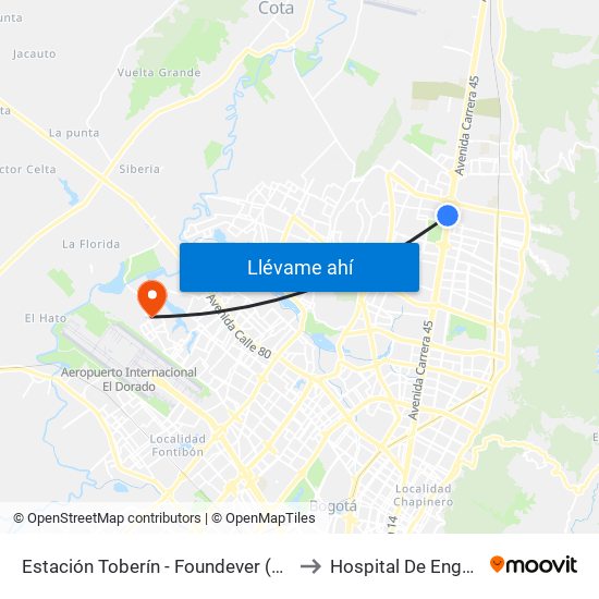 Estación Toberín - Foundever (Auto Norte - Cl 166) to Hospital De Engativá Emaús map