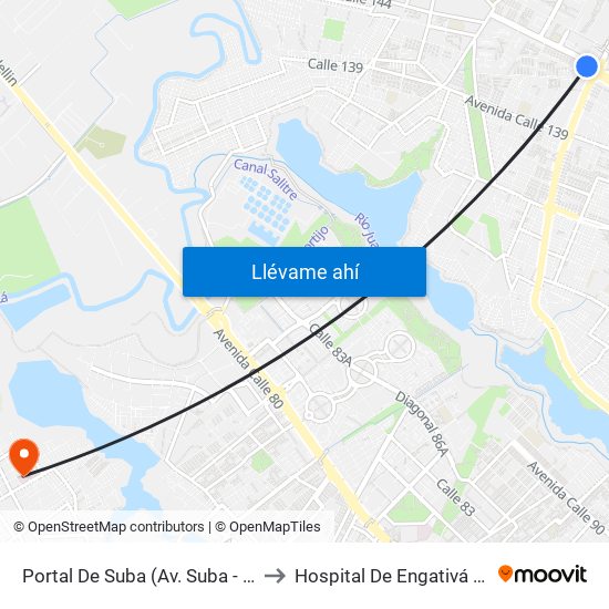 Portal De Suba (Av. Suba - Kr 106) to Hospital De Engativá Emaús map