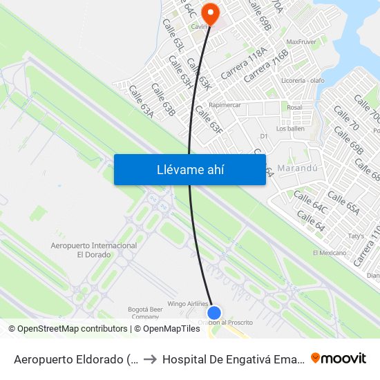 Aeropuerto Eldorado (B) to Hospital De Engativá Emaús map