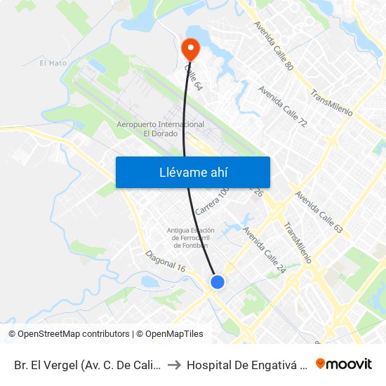 Br. El Vergel (Av. C. De Cali - Cl 18) to Hospital De Engativá Emaús map