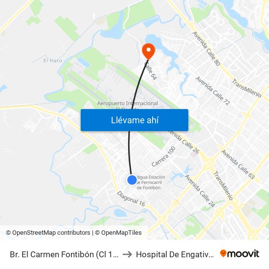 Br. El Carmen Fontibón (Cl 17 - Kr 100) to Hospital De Engativá Emaús map