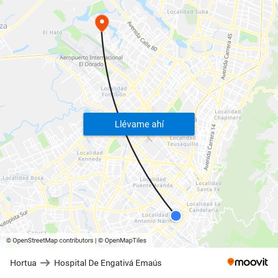 Hortua to Hospital De Engativá Emaús map