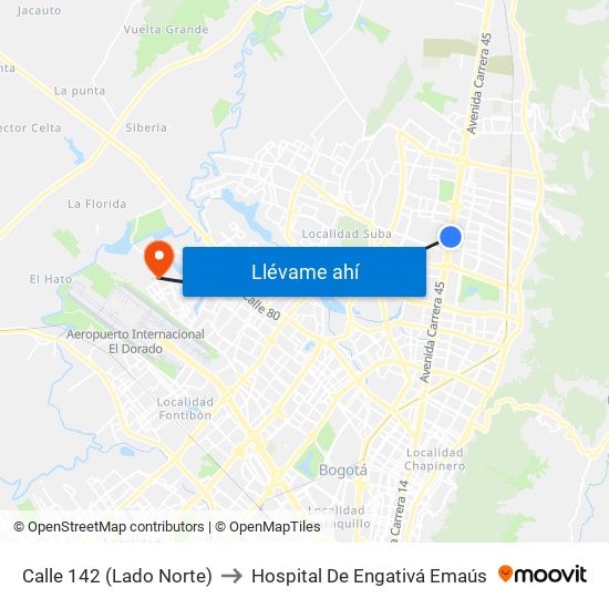 Calle 142 (Lado Norte) to Hospital De Engativá Emaús map