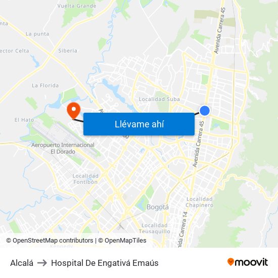 Alcalá to Hospital De Engativá Emaús map