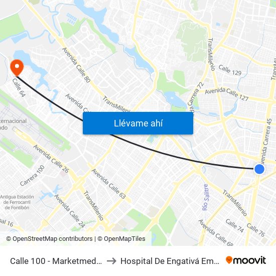 Calle 100 - Marketmedios to Hospital De Engativá Emaús map