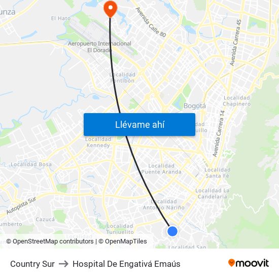 Country Sur to Hospital De Engativá Emaús map