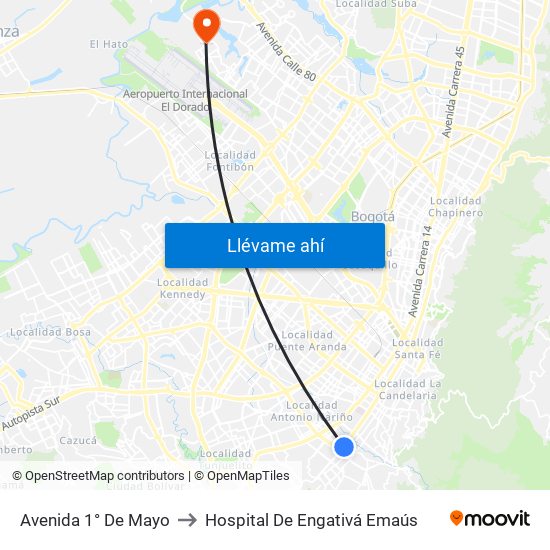 Avenida 1° De Mayo to Hospital De Engativá Emaús map