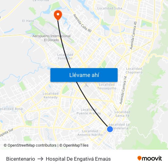 Bicentenario to Hospital De Engativá Emaús map