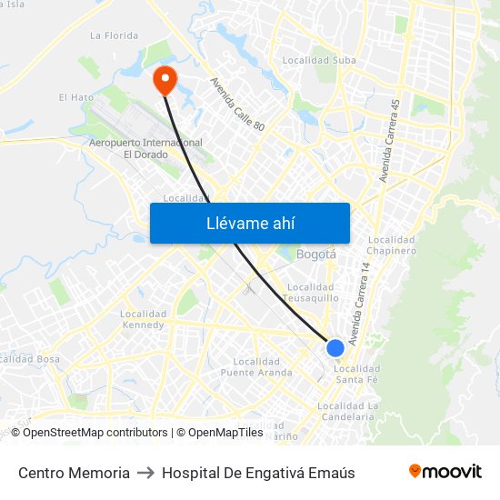 Centro Memoria to Hospital De Engativá Emaús map