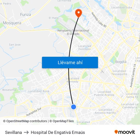 Sevillana to Hospital De Engativá Emaús map