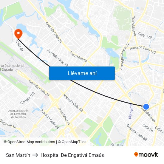 San Martín to Hospital De Engativá Emaús map