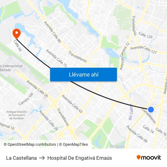 La Castellana to Hospital De Engativá Emaús map